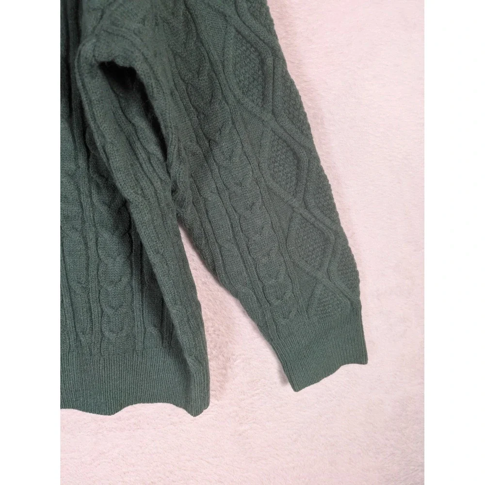 Elfric Eden Sweater Men's L Green Cable Knit Crew Neck Relaxed Fit Geometric